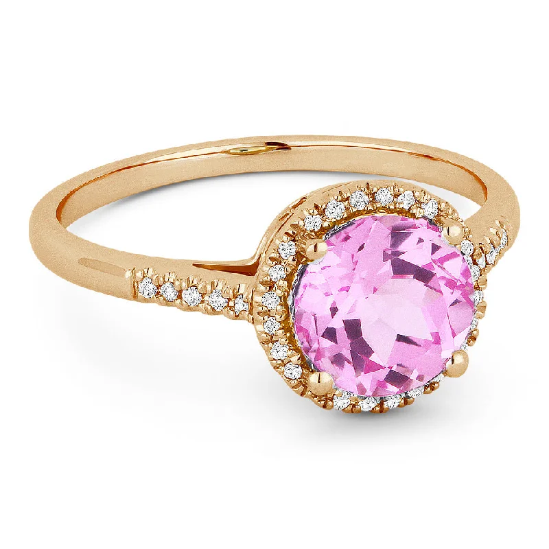 women classic engagement rings -14K Rose Gold,created Pink Sapphire Ring