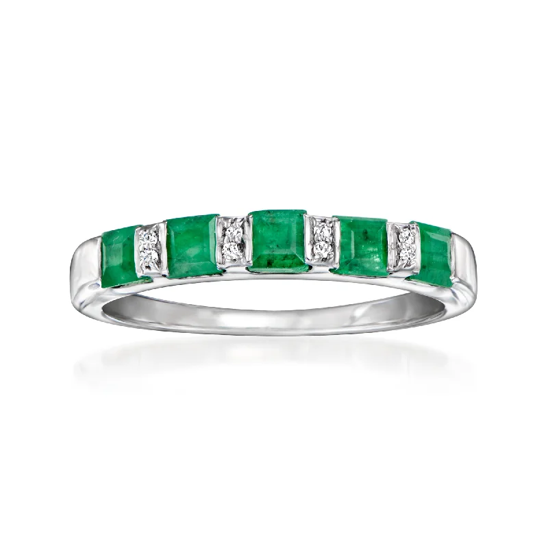 women diamond engagement rings -Ross-Simons Emerald Ring With Diamond Accents in Sterling Silver