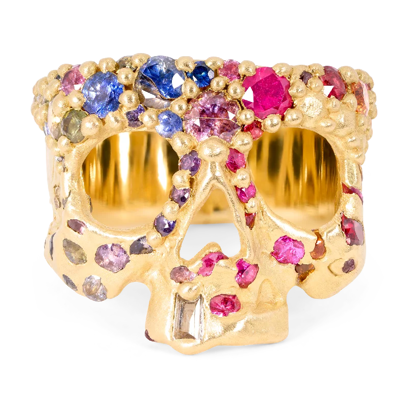 women thick band rings -Rainbow Confetti River Skull Ring - Size 7.5 - 11432