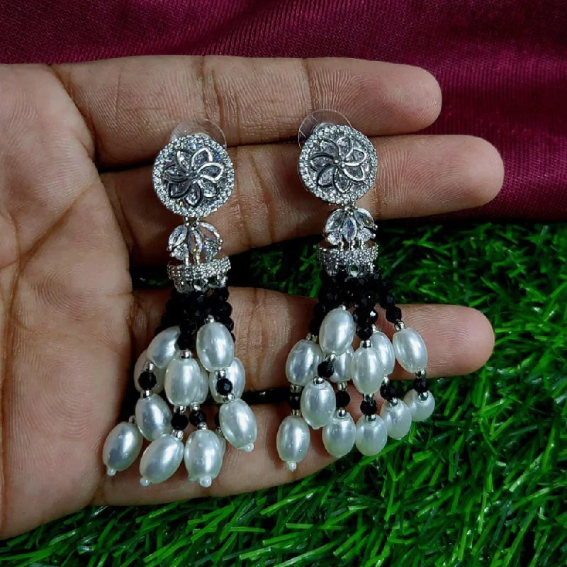 women rhinestone earrings -Kavita Art Silver Plated AD And Pearls Dangler Earrings