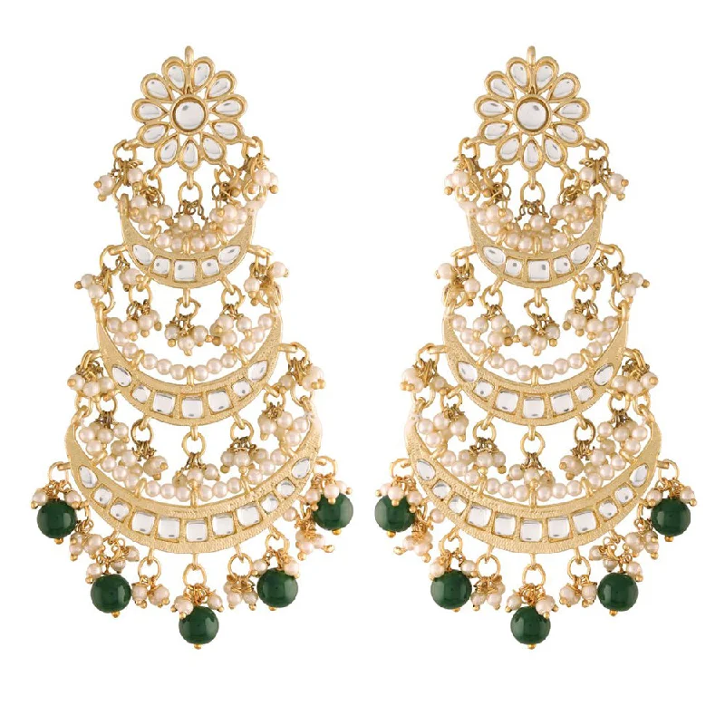 women hammered earrings -Etnico 18K Gold Plated 3 Layered Beaded Chandbali Earrings with Kundan and Pearl Work for Women (E2859G)