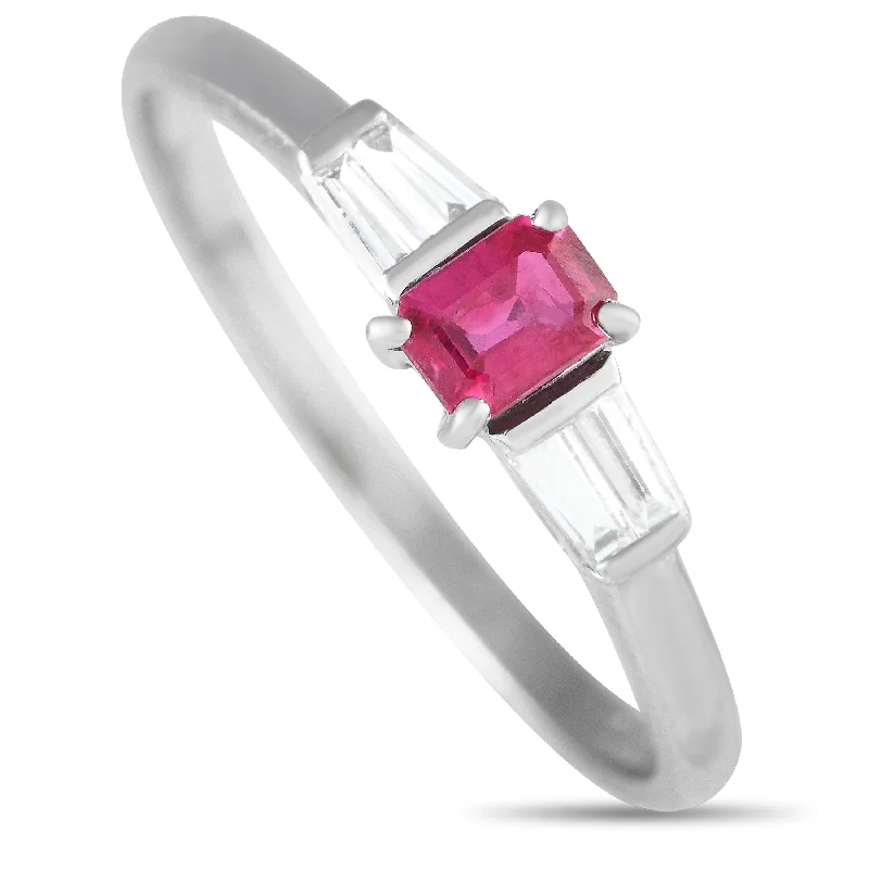 women sapphire diamond engagement rings -LB Exclusive Platinum 0.15ct Diamond and Ruby Three-Stone Ring MF11-112924