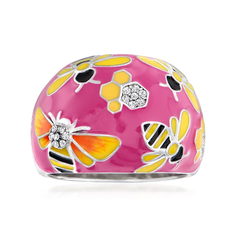 women oval diamond engagement rings -Ross-Simons White Topaz and Multicolored Enamel Bumblebee Ring in Sterling Silver