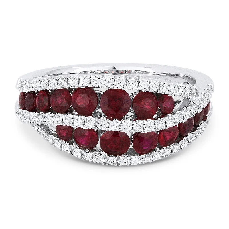 women unique engagement rings -18K White Gold,ruby Ring