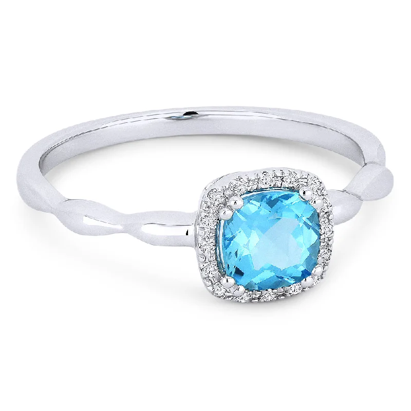 women halo diamond engagement rings -14K White Gold,blue Topaz Ring