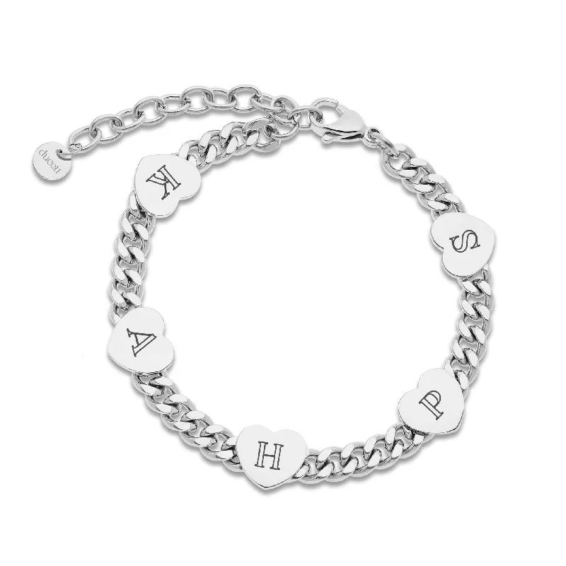 women leather bangles -Five hearts bracelet silver