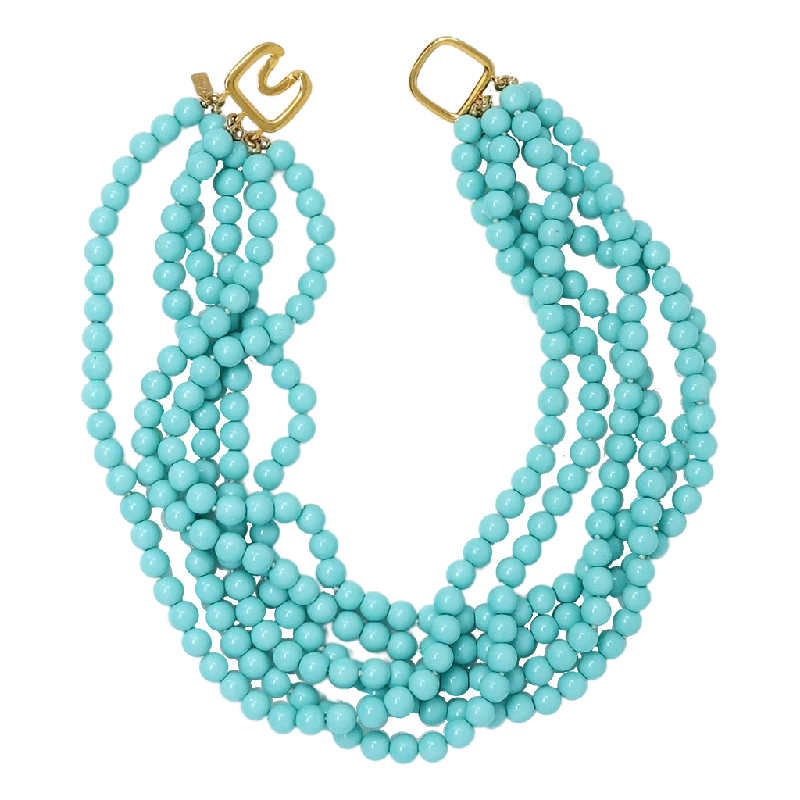 women unique charm necklaces -Six Row Turquoise Bead Necklace