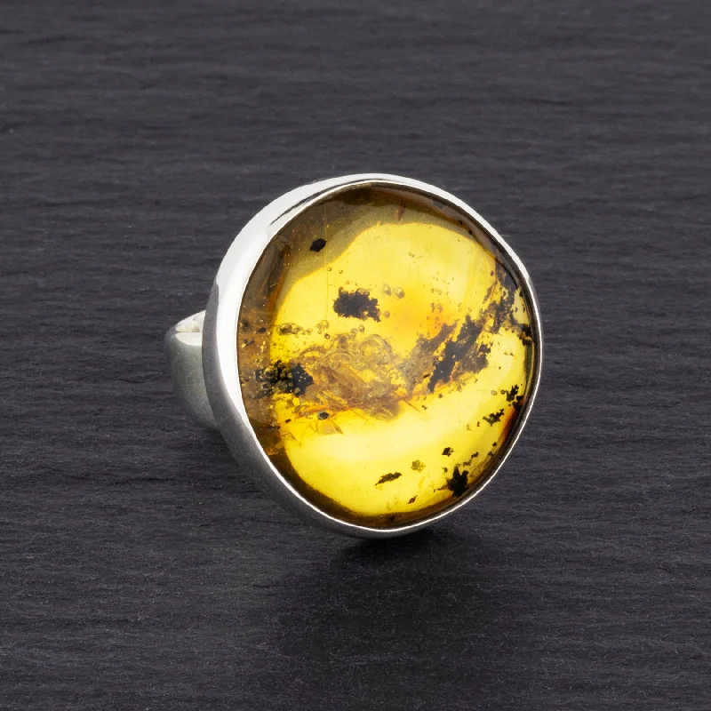 women statement rings -Large Adjustable Genuine Amber Ring