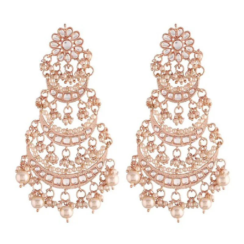 women long earrings -SNERA Gold Plated Kundan Stone And Pearl Dangler Earrings