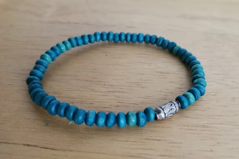 women birthstone bracelets -Wooden Beaded Bracelet  (Turquoise)