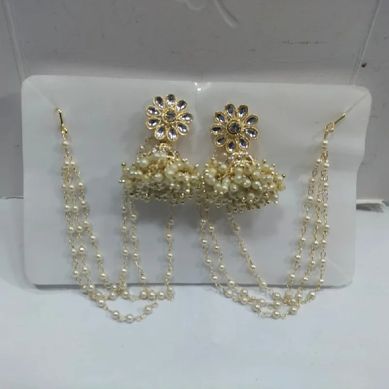 women sparkly earrings -Manisha Jewellery Gold Plated Pearl And Kundan Kanchain Jhumki Earrings