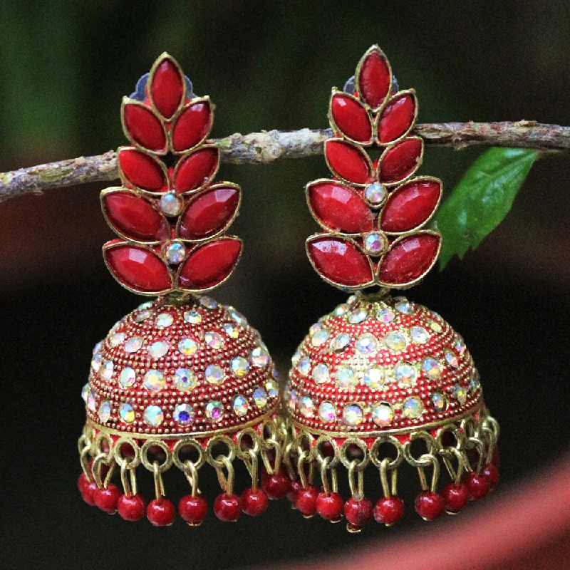 women ear thread earrings -H K Fashion  Oxidised Gold Plated Pota Stone And Austrian Stone Jhumki Earrings