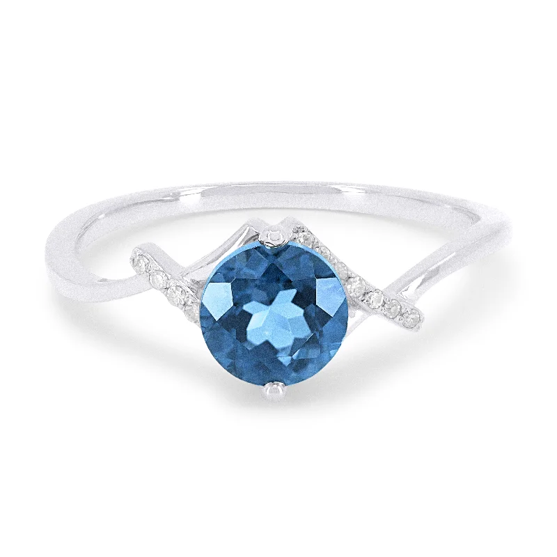 women modern luxury engagement rings -14K White Gold,swiss Blue Topaz Ring