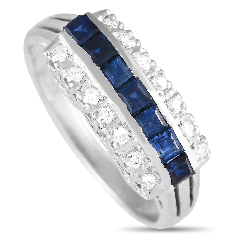 women diamond solitaire engagement rings -LB Exclusive Platinum 0.15ct Diamond and Sapphire Ring MF10-112924