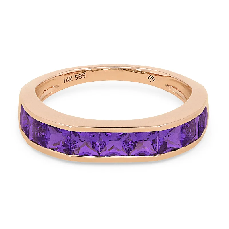 women yellow gold rings -14K Rose Gold,amethyst Ring