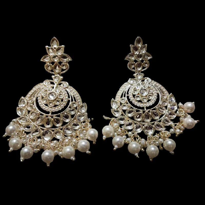 women drop stud earrings -SNERA Gold Plated Kundan Stone And Pearl Dangler Earrings