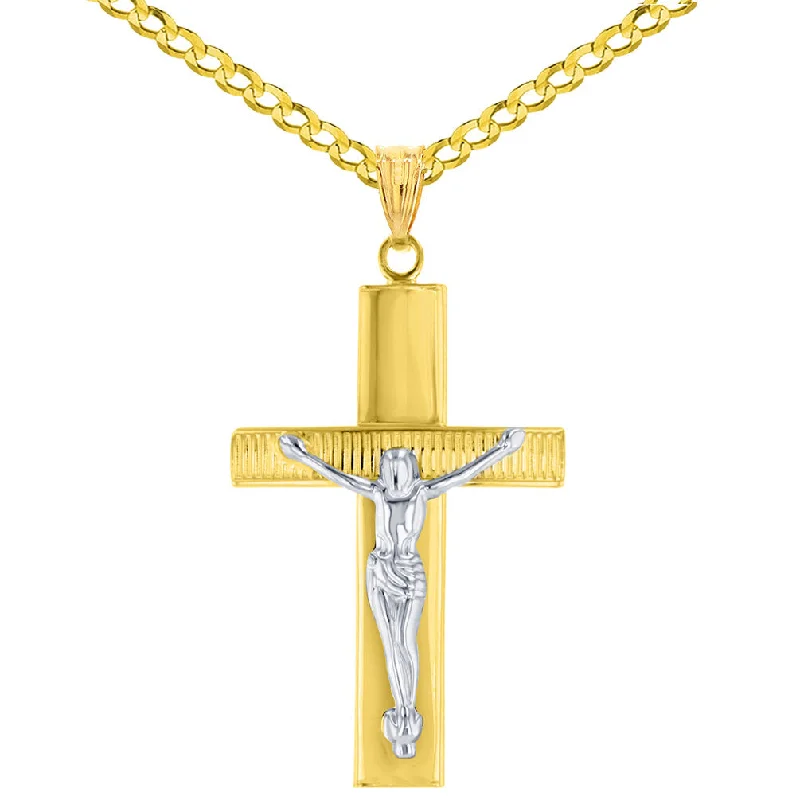 women luxury necklaces -14K Two-Tone Gold Roman Catholic Cross Crucifix with Jesus Christ Pendant Necklace