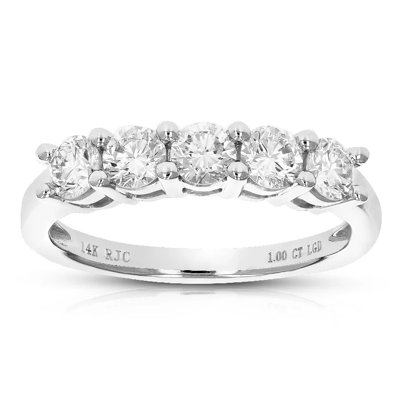 women fancy engagement rings -1 cttw Round Lab Grown Diamond Engagement Ring 5 Stones 14K White Gold Prong Set 2/3 Inch