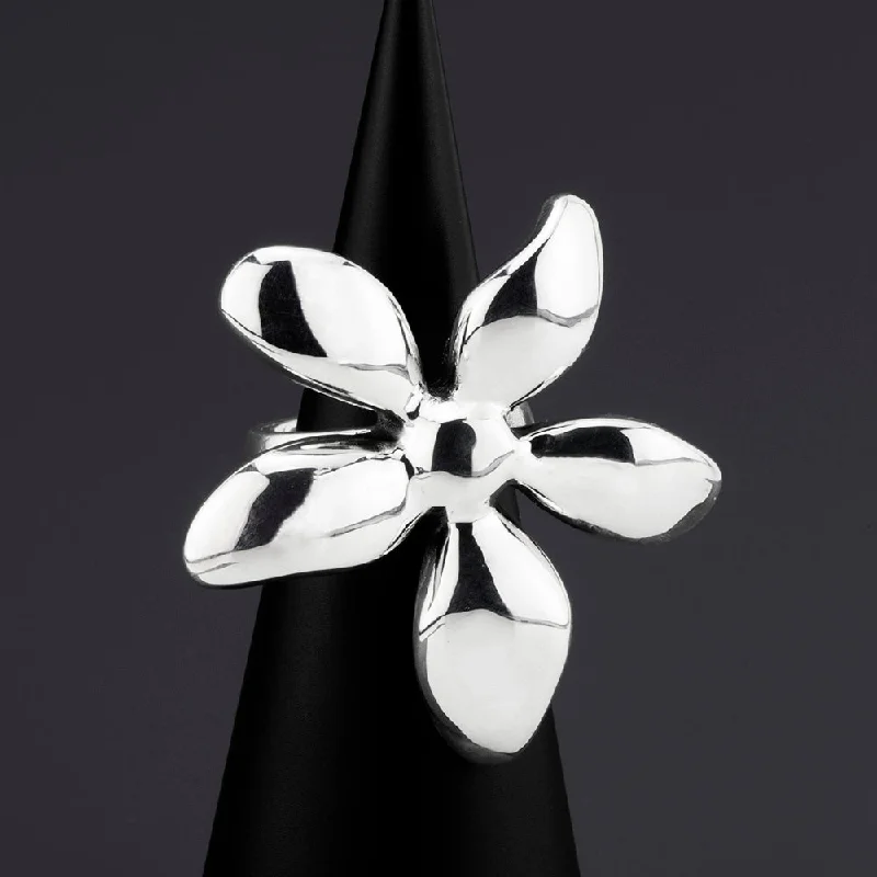 women elegant wedding rings -Sterling Silver Flower Statement Ring