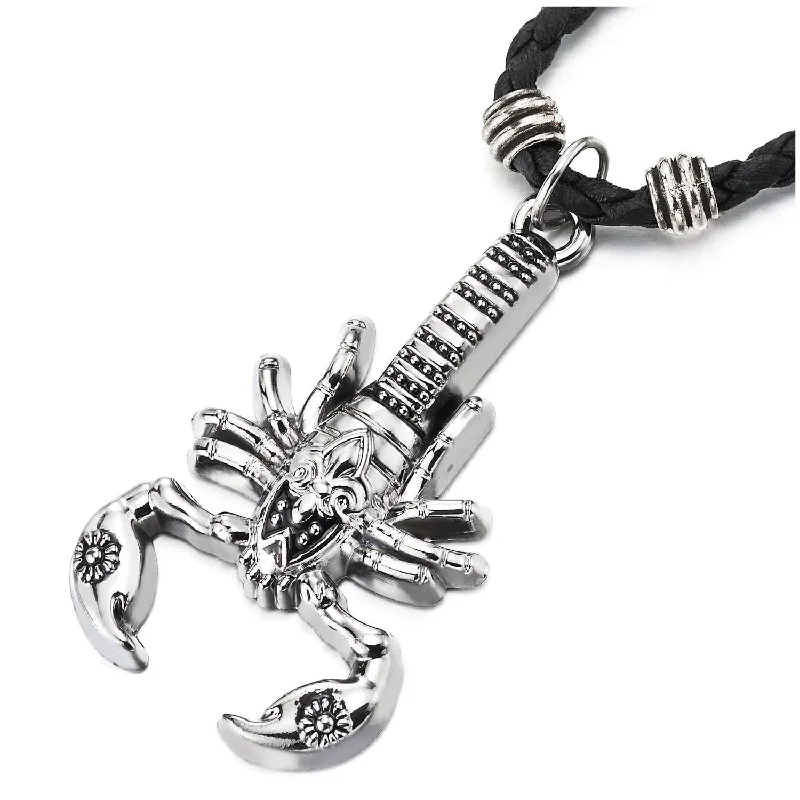 women matching necklaces -Scorpion Pendant Necklace for Men Women with Adjustable Black Braided Leather Cord