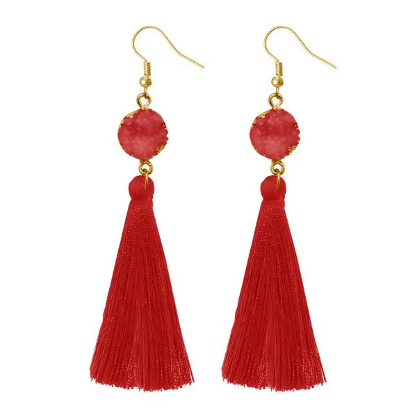 women chic dangling earrings -Tip Top Fashions Red Gold Plated Thread Earrings - 1310965C