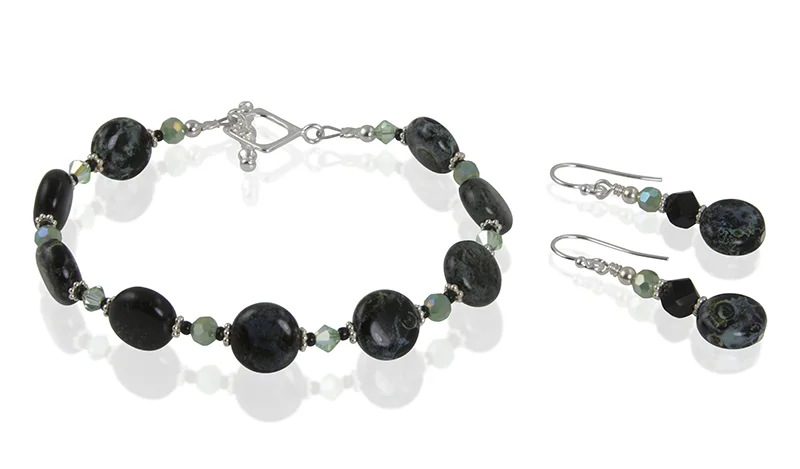 women adjustable bangles -Cosmic Black Green Blue Glass Bracelet Set