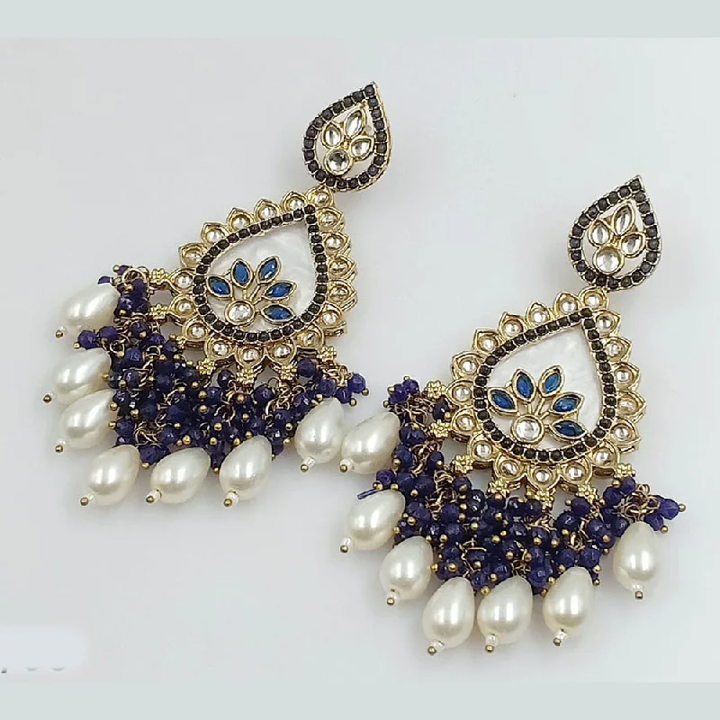 women minimalist earrings -FS Collection Gold Plated Kundan Stone And Pearls Dangler Earrings