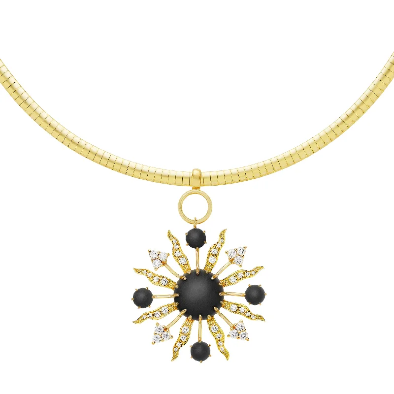 women minimalist gold necklaces -Soleil Pendant Necklace with Black Onyx & Diamonds