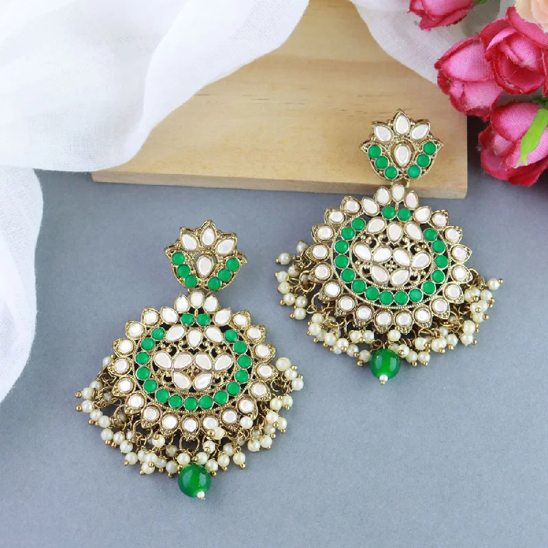 women hoop earrings -Etnico Gold Plated Traditional Kundan & Stone Studded Chandbali Earrings For Women(E3078G)