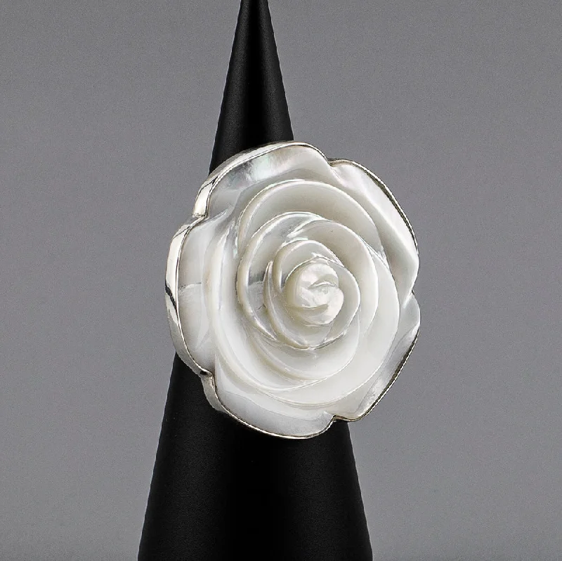 women vintage wedding bands -Mother of Pearl Carved Rose Ring