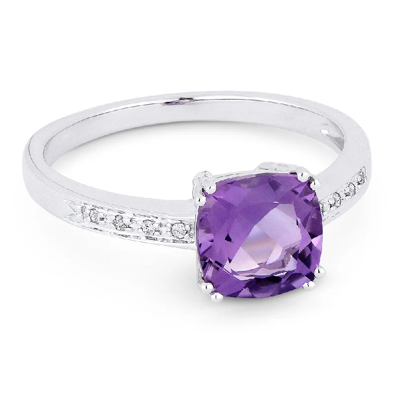 women simple engagement rings -14K White Gold,amethyst Ring