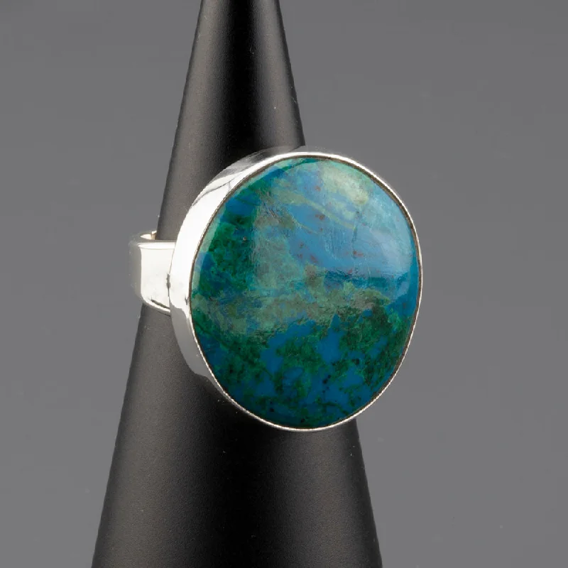 women yellow gold rings -Chunky Silver and Chrysocolla Stone Ring