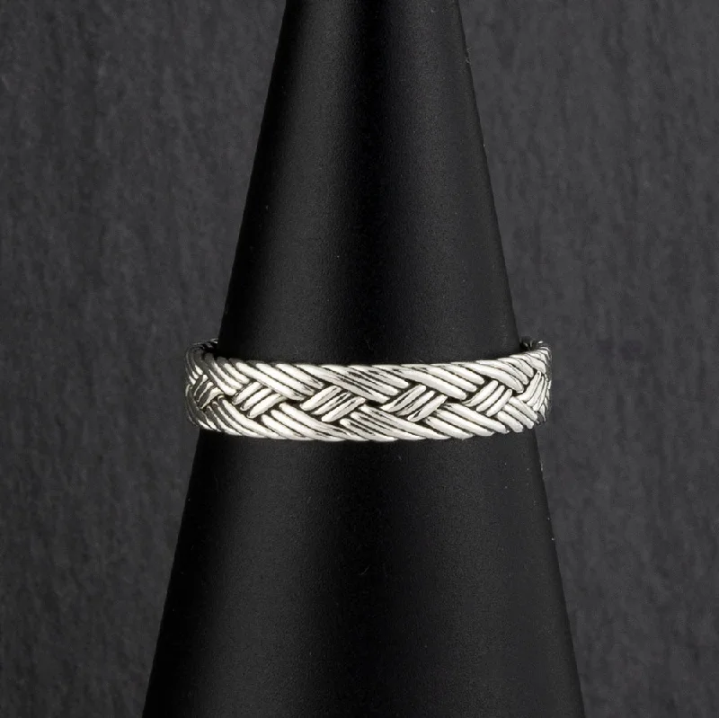 women men’s engagement rings -Dainty Sterling Silver Woven Band Ring