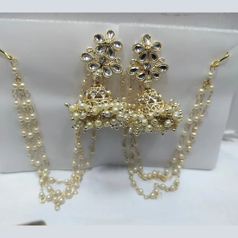 women oversized earrings -Manisha Jewellery Gold Plated Pearl And Kundan Kanchain Jhumki Earrings