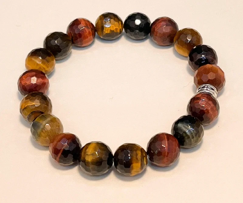 women birthstone bangles -Tigers Eye 10mm faceted Stretchy Bracelet