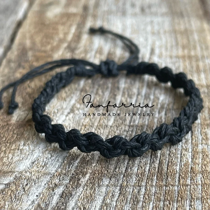 women wide cuff bracelets -Shell Key Hemp Black Braided Macrame Bracelet