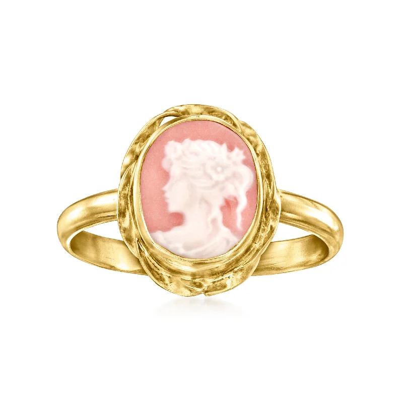 women diamond ring engagement sets -Ross-Simons Italian Pink Porcelain Cameo Ring in 18kt Gold Over Sterling