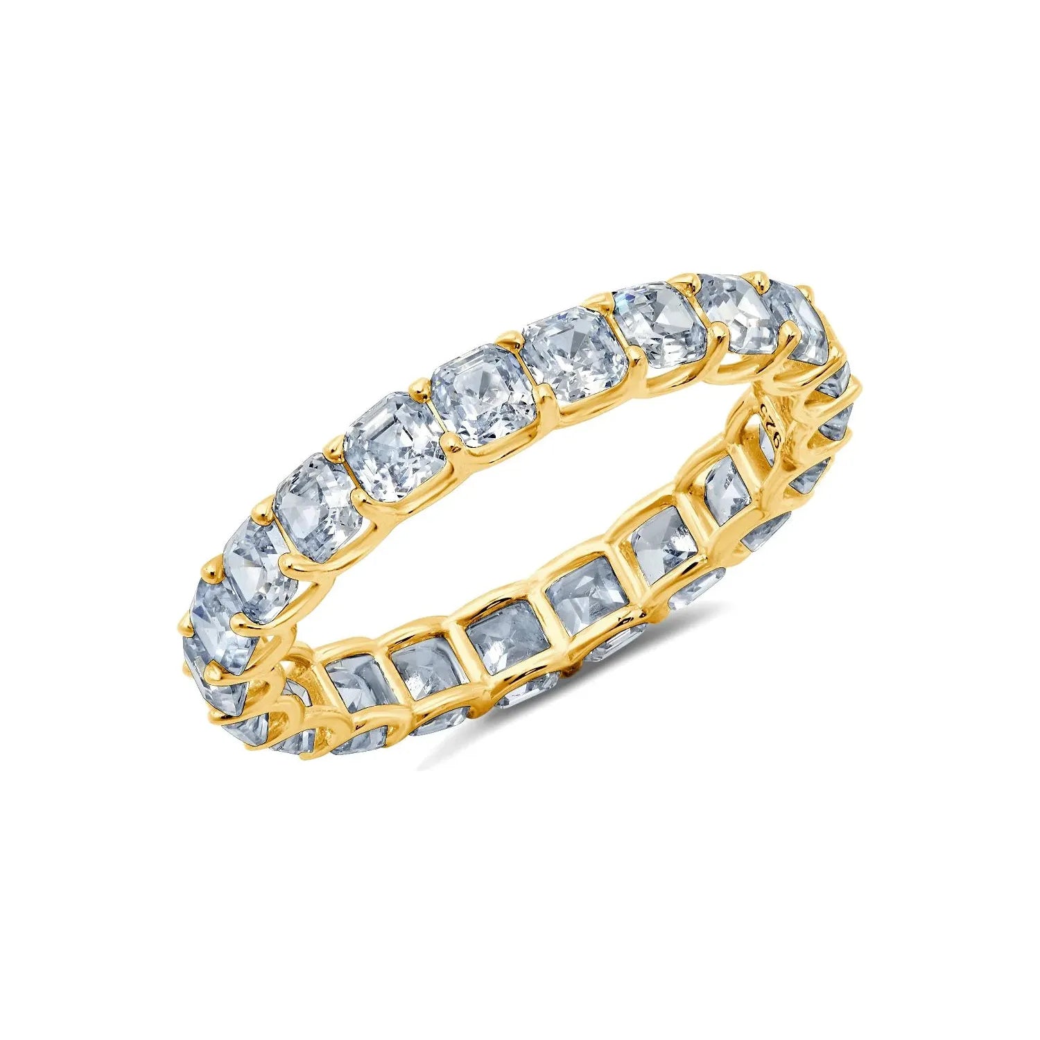 women cushion cut rings -CRISLU Small Asscher Cut Eternity Band-Yellow Gold