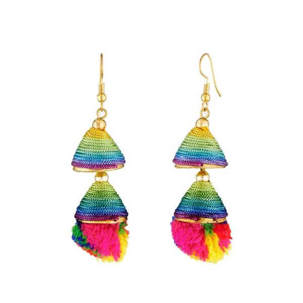 women custom engraved earrings -Jeweljunk Multicolor Gold Plated Thread Earrings