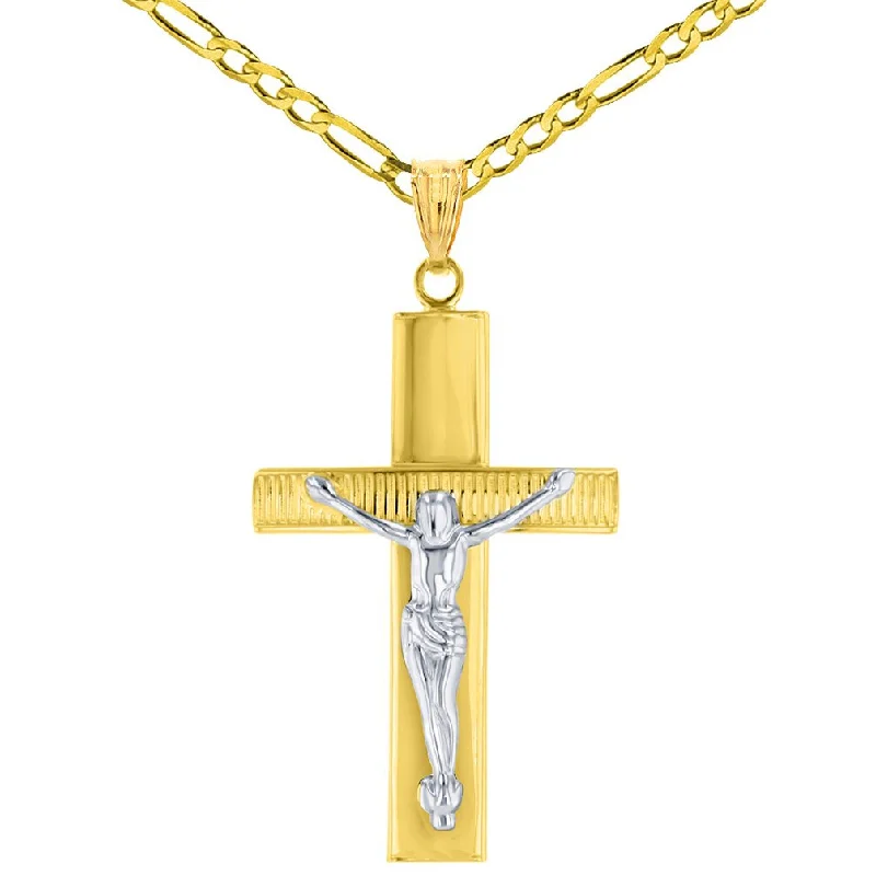 women spiral necklaces -14K Two-Tone Gold Roman Catholic Cross Crucifix with Jesus Christ Pendant Necklace