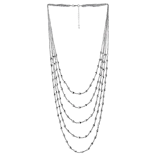 women luxury diamond necklaces -Silver Oval Beads Statement Necklace Multi-Strand Long Chains with Crystal Charms Pendant