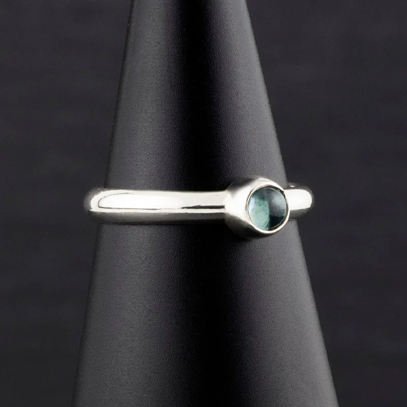 women cushion diamond rings -Slim Sterling Silver and Blue Topaz Stone Ring