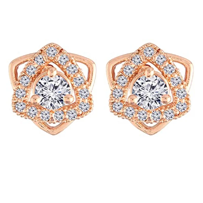 women chic earrings -Etnico Stylish Latest Fashion Rose Gold Plated Cubic Zirconia American Diamoand Floral Stud Earrings For Women/Girls (E2894)