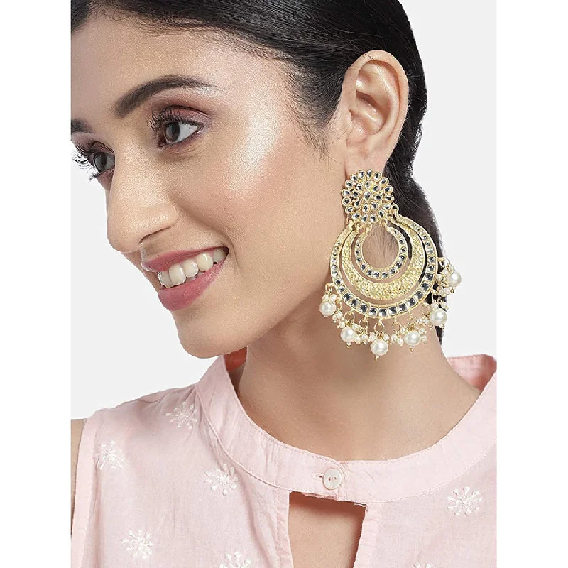 women personalized stud earrings -Etnico 18k Gold Plated Big Chandbali Earrings Glided With Kundan & Pearl for Women (E2860FL)