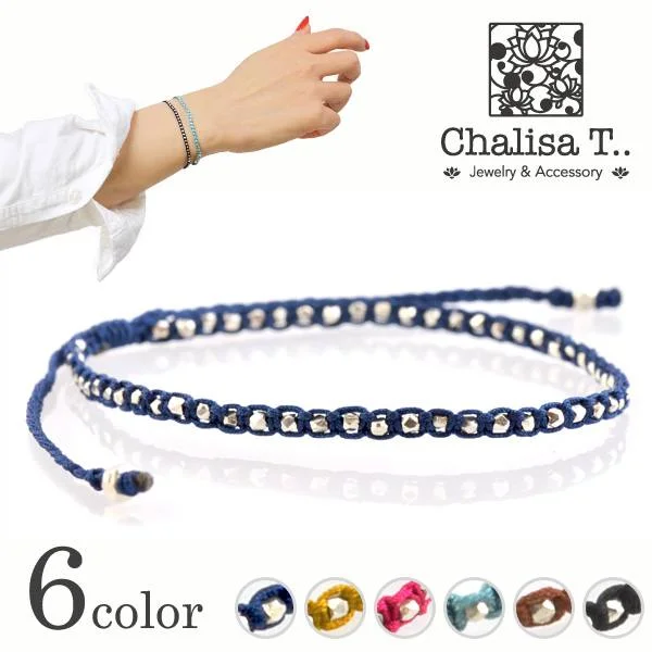 women large bangles -CHALISA T.. / Karen Silver Beaded Notched Cord Bracelet