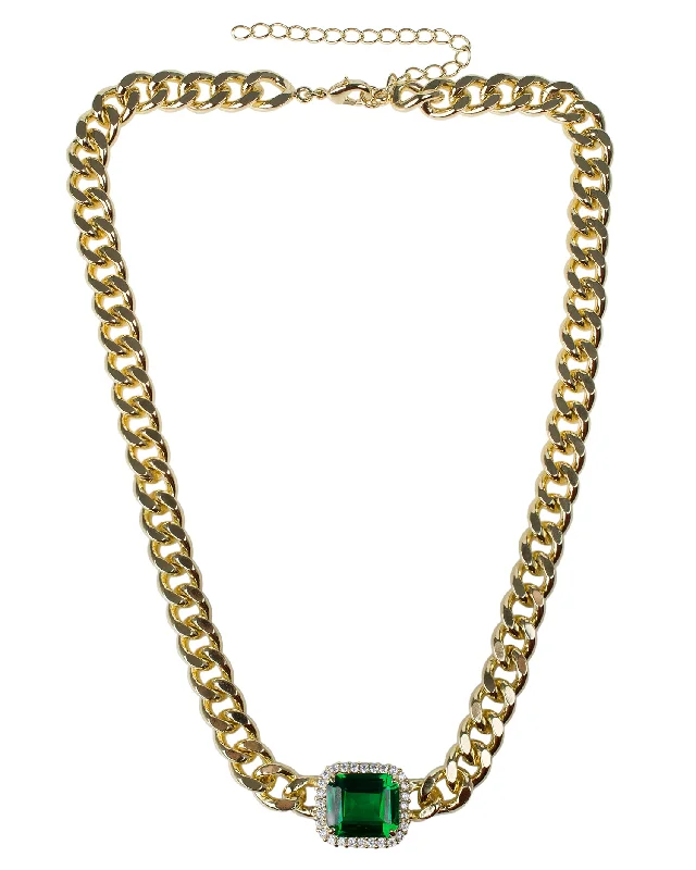 women moon necklaces -Emerald & Cubic Zirconia Chunky Chain Necklace