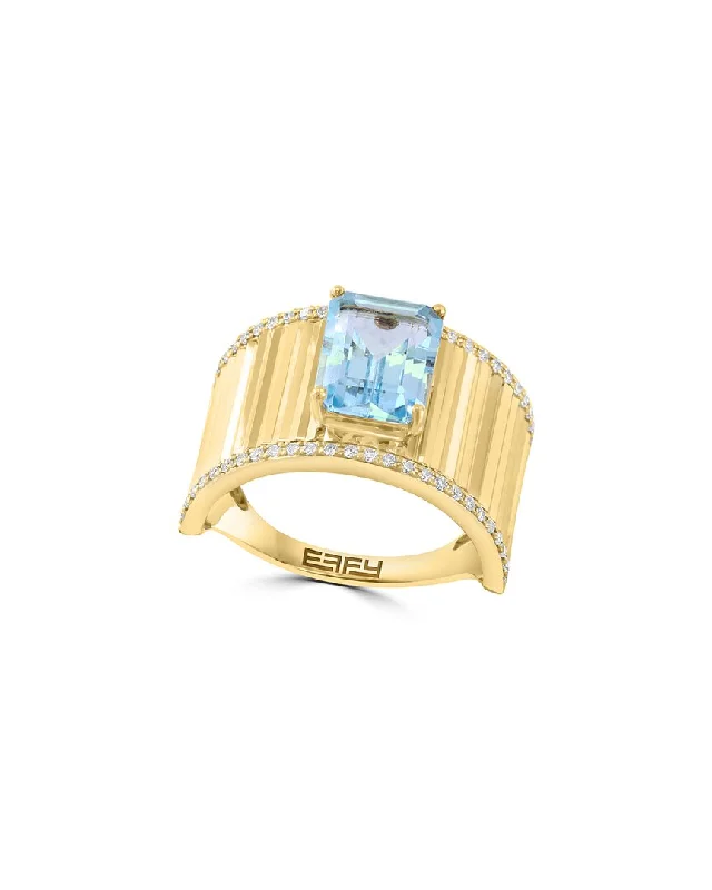 women yellow gold engagement rings -Effy Fine Jewelry 14K 3.90 ct. tw. Diamond & Sky Blue Topaz Ring