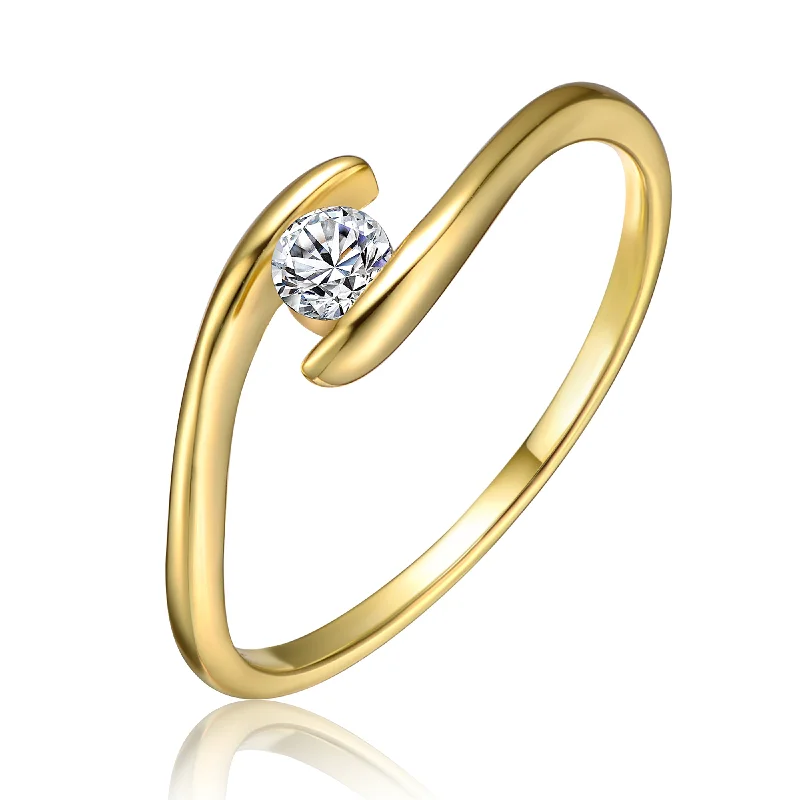 women engagement rings with side stones -Sterling Silver 14k Yellow Gold Plated with 0.10ctw Lab Created Moissanite Ring