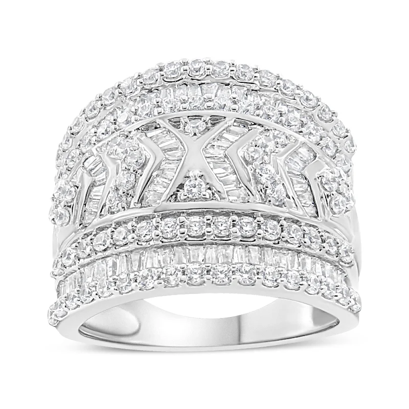 women luxury engagement rings -.925 Sterling Silver 2.0 Cttw Diamond Edge Multi-Row Ring Band