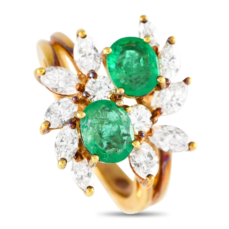 women custom wedding rings -LB Exclusive 18K Yellow Gold 0.90ct Diamond and Emerald Ring MF02-112924